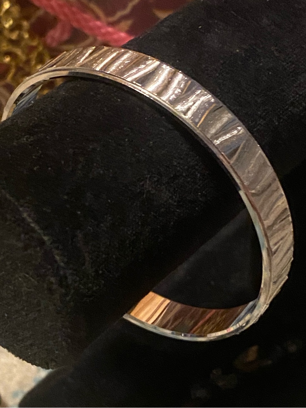 VTG Signed Vendome Silver Textured Bangle Bracelet 2.25" Small Retro Modernist